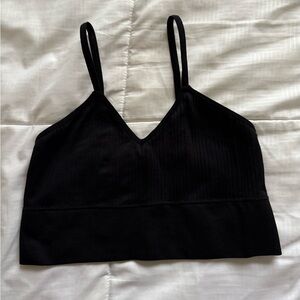 Alya Black Spaghetti Strap Ribbed Knit Crop Top